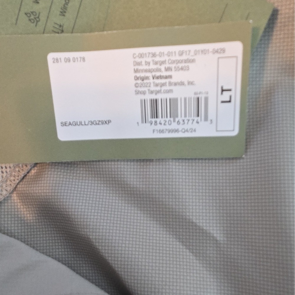 NWT Mens Goodfellow & Co Large Tall Grey Hooded Rain/Wind Zip/Button Up Jacket. - Picture 10 of 12